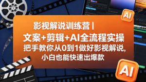 影视解说训练营|文案+剪辑+AI全流程实操,把手教你从0到1做好影视解说,小白也能快速出爆款-虚拟资源库