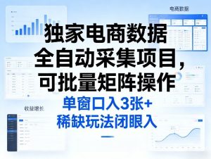 独家电商数据全自动采集项目,可批量矩阵操作,单窗口日入3张+,稀缺玩法闭眼入【揭秘】-虚拟资源库
