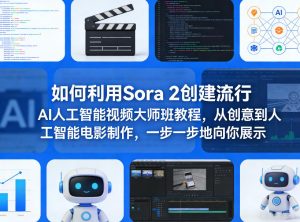 如何利用Sora 2创建流行AI人工智能视频大师班教程，从创意到人工智能电影制作，一步一步地向你展示-虚拟资源库