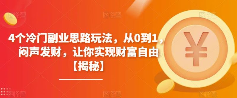 4个冷门副业思路玩法,从0到1,闷声发财,让你实现财富自由【揭秘】-虚拟资源库