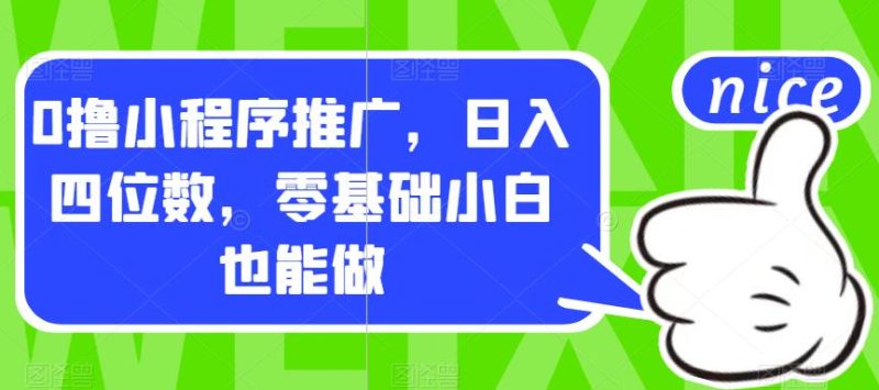 0撸小程序推广，日入四位数，零基础小白也能做【揭秘】-虚拟资源库