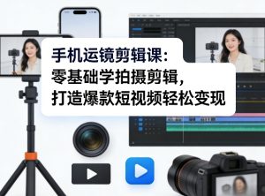 手机运镜剪辑课:零基础学拍摄剪辑,打造爆款短视频轻松变现-虚拟资源库