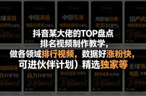 抖音某大佬的TOP盘点排名视频制作，做各领域排行视频，数据好涨粉快，可进伙伴计划＋精选独家等-虚拟资源库