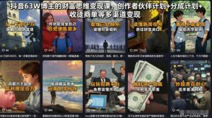 抖音63W博主的财富思维变现课,创作者伙伴计划+分成计划+收徒商单等多渠道变现-虚拟资源库