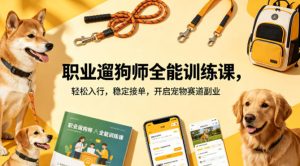 职业遛狗师全能训练课,轻松入行,稳定接单,开启宠物赛道副业-虚拟资源库