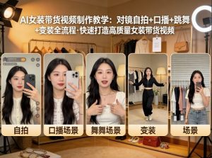 AI女装带货视频制作教学，对镜自拍、口播、跳舞、变装全流程，快速打造高质量女装带货视频-虚拟资源库