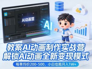 教案AI动画制作实战营,解锁AI动画全新变现模式,每单均价200-500,小白也能月入1W+-虚拟资源库