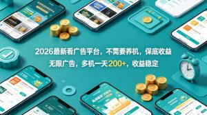 2026最新看广告平台，不需要养机，保底收益，无限广告，多机一天200+，收益稳定【揭秘】-虚拟资源库