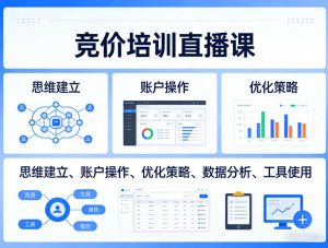 竞价培训直播课，覆盖思维建立、账户操作、优化策略、数据分析、工具使用等，全方位提升效果-虚拟资源库
