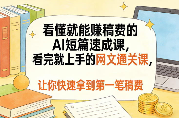 看懂就能賺稿费的AI短篇速成课,看完就上手的网文通关课,让你快速拿到第一笔稿费(更新4月)