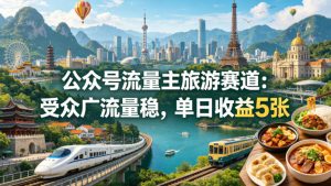 公众号流量主之旅游赛道,受众广+流量稳,平均单日收益5张+-虚拟资源库
