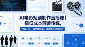 AI电影短剧制作直播课|极低成本颠覆传统,AI编、导、演全程赋能,极简流程快速出片-虚拟资源库