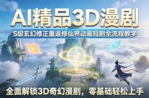 AI精品3D漫剧S级玄幻修正重返修仙界动画短剧全流程教学，全面解锁3D奇幻漫剧，零基础轻松上手-虚拟资源库