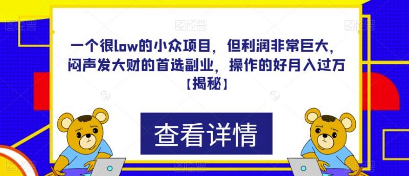一个很low的小众项目,但利润非常巨大,闷声发大财的首选副业,操作的好月入过万【揭秘】-虚拟资源库