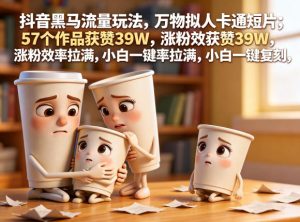 抖音黑马流量玩法,万物拟人卡通短片,57个作品获赞39W,涨粉效率拉满,小白一键复刻,保姆级拆解-虚拟资源库