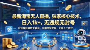 最新淘宝无人直播,独家核心技术,日入1k+,无违规无封号,可矩阵批量放大,长期稳定,无需人工值守【揭秘】-虚拟资源库