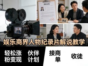 娱乐商界人物纪录片解说教学,轻松涨粉变现,伙伴计划,接商单,收徒等-虚拟资源库