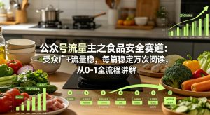 公众号流量主之食品安全赛道，受众广+流量稳，每篇作品稳定万次阅读，从0-1全流程讲解-虚拟资源库