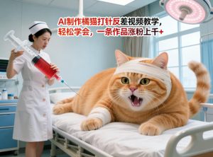 AI制作橘猫打针反差视频教学，轻松学会，一条作品涨粉上千+-虚拟资源库