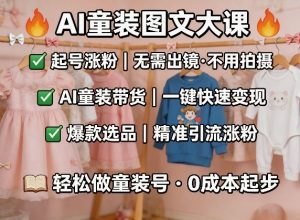 AI童装图文剪辑，某社群童装图文大课，起号涨粉、AI童装带货、爆款选品，无需出镜和拍摄-虚拟资源库
