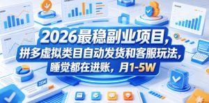 2026最稳副业项目,拼多多虚拟类目自动发货和客服玩法,睡觉都在进账,月1-5W【揭秘】-虚拟资源库