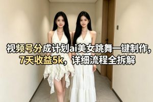 视频号分成计划ai美女跳舞一键制作,7天收益5k,详细流程全拆解-虚拟资源库