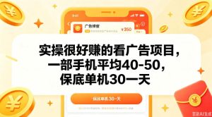 实操很好做的看广告项目,一部手机平均40-50,保底30单机一天【揭秘】-虚拟资源库