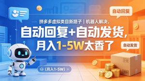 拼多多虚拟类目新路子|机器人解决,自动回复+自动发货,月入1-5W太香了【揭秘】-虚拟资源库