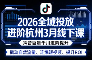 2026全域投放进阶杭州3月线下课,抖音巨量千川进阶提升,撬动自然流量、连爆短视频、提升ROI-虚拟资源库