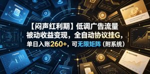 【闷声红利期】低调广告流量被动收益变现，全自动协议挂G，单日入账260+，可无限矩阵（附系统）【揭秘】-虚拟资源库