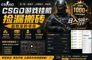 CSGO游戏搬砖,全自动挂G,不需要玩游戏,手机操作日入300+,解放双手【揭秘】-虚拟资源库