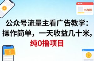 公众号流量主看广告撸收益,操作简单,一天收益几十米,纯0撸项目-虚拟资源库