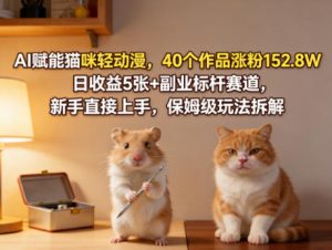 AI赋能猫咪轻动漫,40个作品涨粉152.8W,日收益5张+副业标杆赛道,新手直接上手,保姆级玩法拆解-虚拟资源库