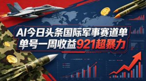 AI今日头条国际军事赛道,单号一周收益921,超暴力-虚拟资源库
