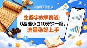 公众号流量主——生僻字故事赛道,流量稳,好上手,0基础小白也能10分钟一篇-虚拟资源库