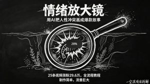 AI制作“情绪放大镜“视频,25条视频涨粉29.6W粉,流量巨大,制作简单,全流程教程-虚拟资源库