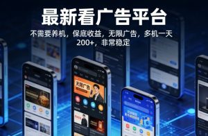 最新看广告平台,不需要养机,保底收益,无限广告,多机一天200+,非常稳定【揭秘】-虚拟资源库