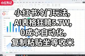小红书冷门玩法,AI表格狂賺5.7W,0成本自动化,复制粘贴坐等收米-虚拟资源库