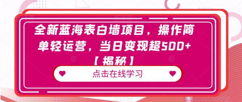 全新蓝海表白墙项目,操作简单轻运营,当日变现超500+【揭秘】-虚拟资源库