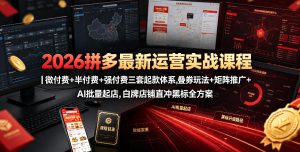 2026拼多多最新运营实战课程｜微付费+半付费+强付费三套起款体系，叠券玩法+矩阵推广+AI批量起店，白牌店铺直冲黑标全方案-虚拟资源库