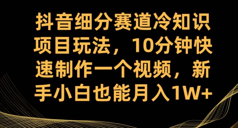 抖音细分赛道冷知识项目玩法,10分钟快速制作一个视频,新手小白也能月入1W+【揭秘】-虚拟资源库