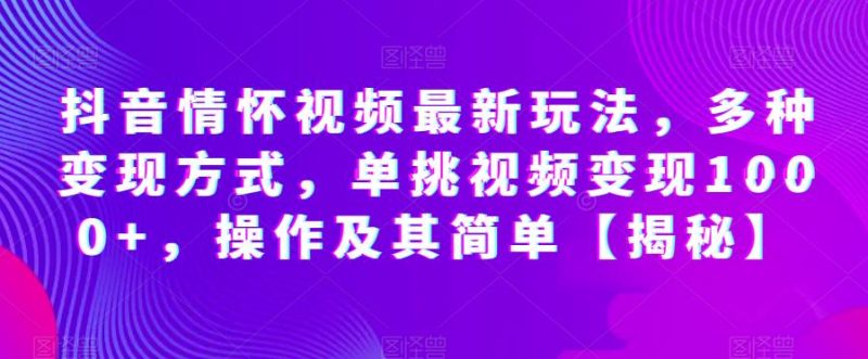 抖音情怀视频最新玩法,多种变现方式,单挑视频变现1000+,操作及其简单【揭秘】-虚拟资源库