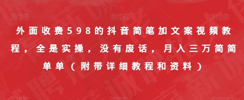 外面收费598的抖音简笔加文案视频教程,全是实操,没有废话,月入三万简简单单(附带详细教程和资料)-虚拟资源库