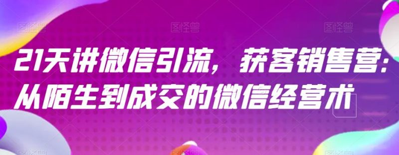 21天讲微信引流获客销售营,从陌生到成交的微信经营术-虚拟资源库