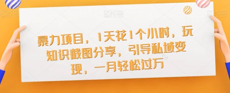 暴力项目,1天花1个小时,玩知识截图分享,引导私域变现,一月轻松过万【截图】-虚拟资源库