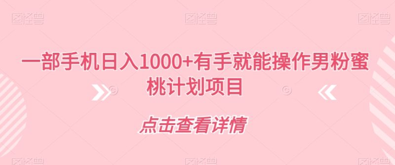 一部手机日入1000+有手就能操作男粉蜜桃计划项目【揭秘】-虚拟资源库