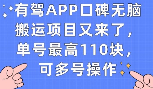 有驾APP口碑无脑搬运项目又来了,单号最高110块,可多号操作-虚拟资源库