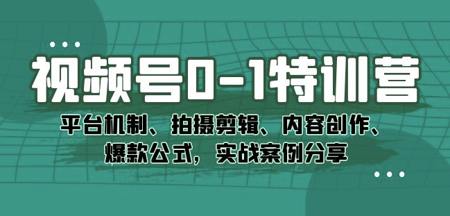 视频号0-1特训营：平台机制、拍摄剪辑、内容创作、爆款公式，实战案例分享-虚拟资源库