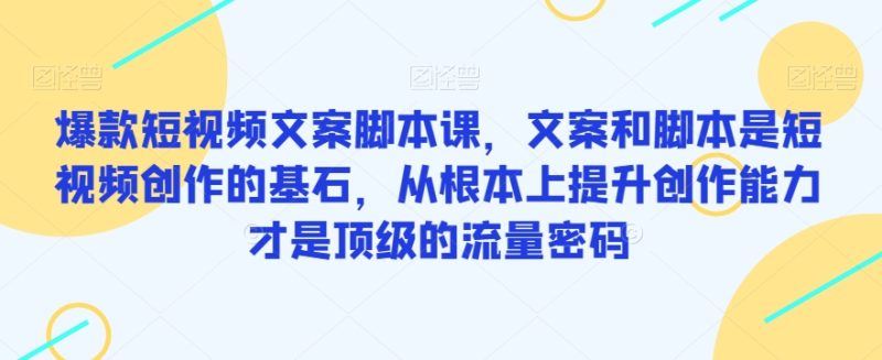 爆款短视频文案脚本课,文案和脚本是短视频创作的基石,从根本上提升创作能力才是顶级的流量密码-虚拟资源库