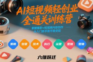 AI短视频轻创业全通关训练营,掌握爆款AI短视频内容创作,从入门新手到平稳变现的六维跃迁-虚拟资源库